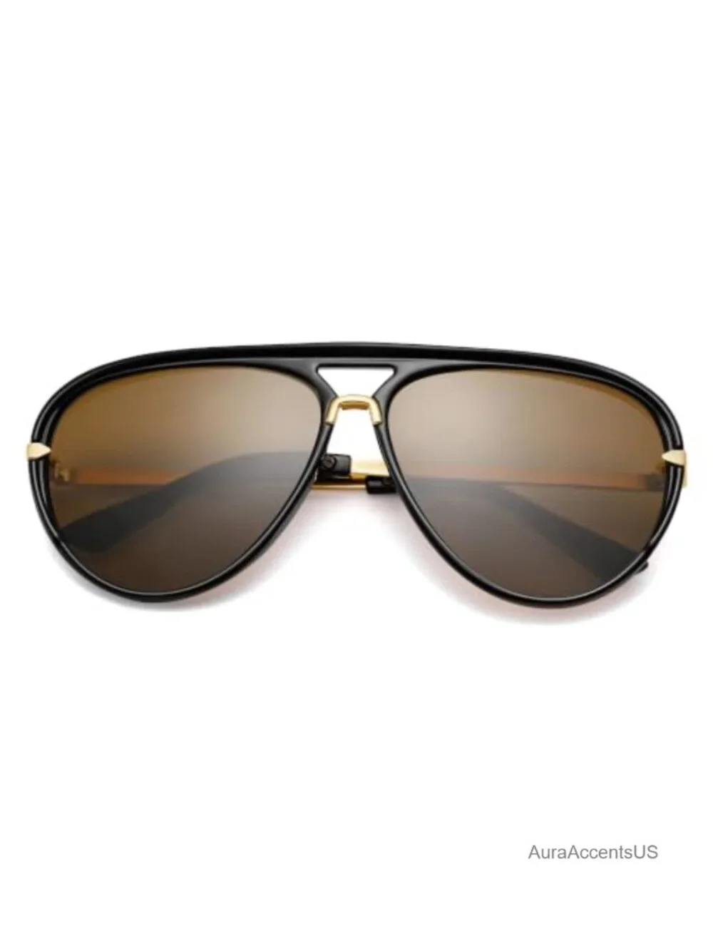 Gold Plated Metal Oversized Aviator Sunglasses Double Bridge UV400